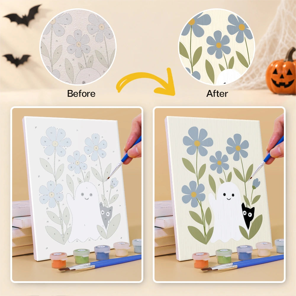 Paint by Numbers – 6 Mini Paintings | Black Cats Among Wildflowers Set