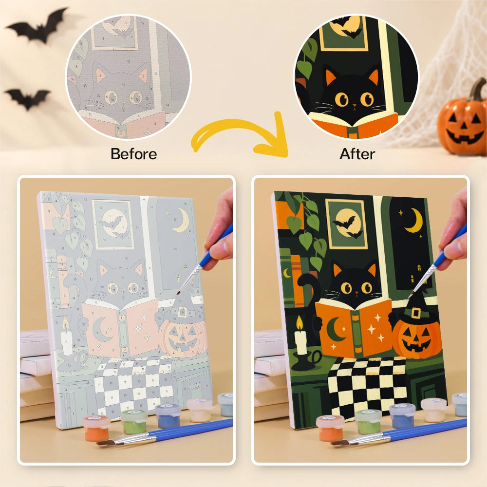 Paint by Numbers – 6 Mini Paintings | Black Cats with Spell Books Set