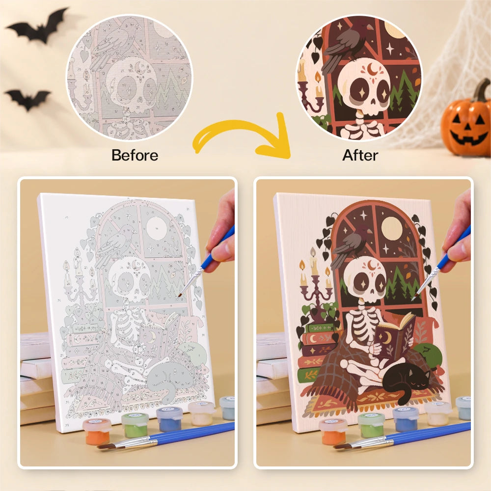 Paint by Numbers – 6 Mini Paintings | Boho Skeleton Witchcraft Set
