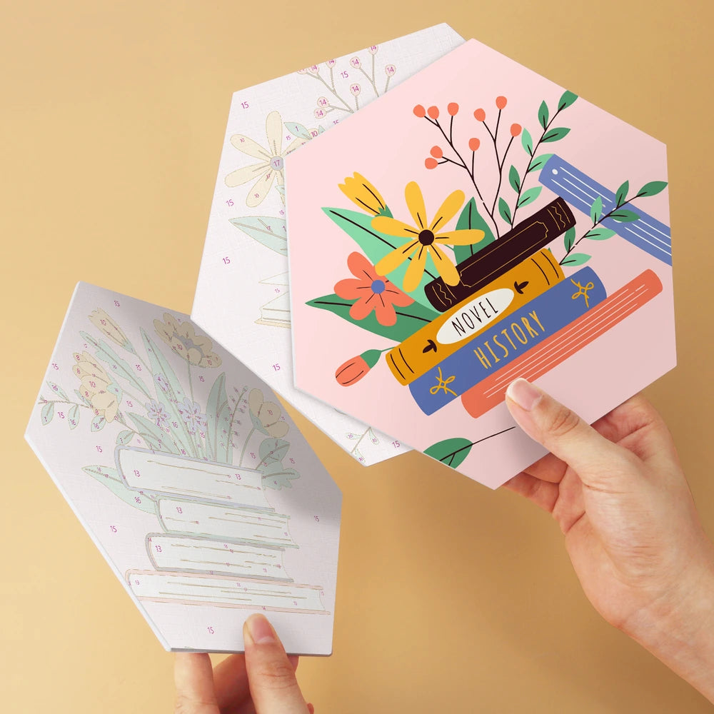 
Paint by Numbers – 6 Mini Paintings | Books and Flowers Hexagons (Hexagon)