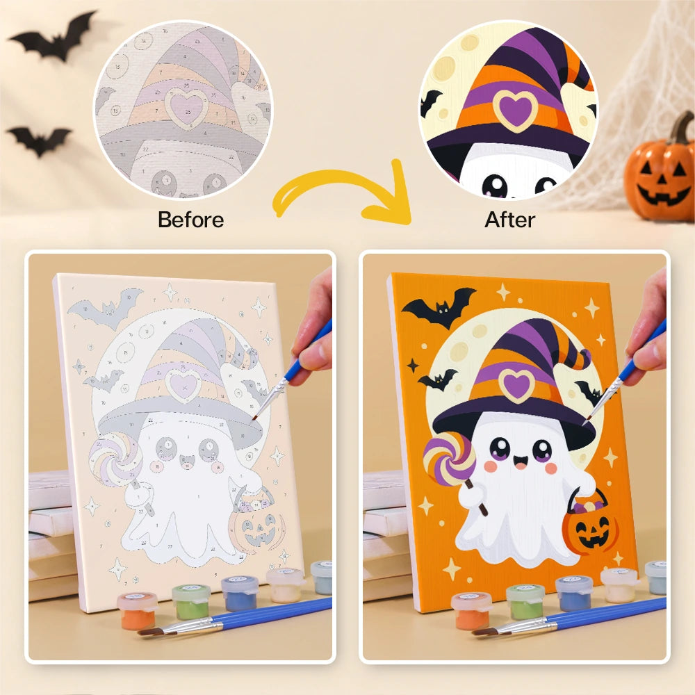 Paint by Numbers – 6 Mini Paintings | Cute Costume Characters Under the Moon Set
