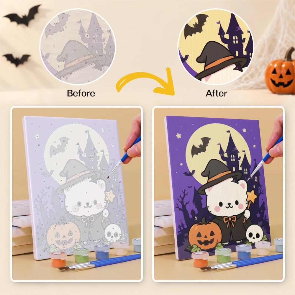 Paint by Numbers – 6 Mini Paintings | Cute Pastel Halloween Friends Set