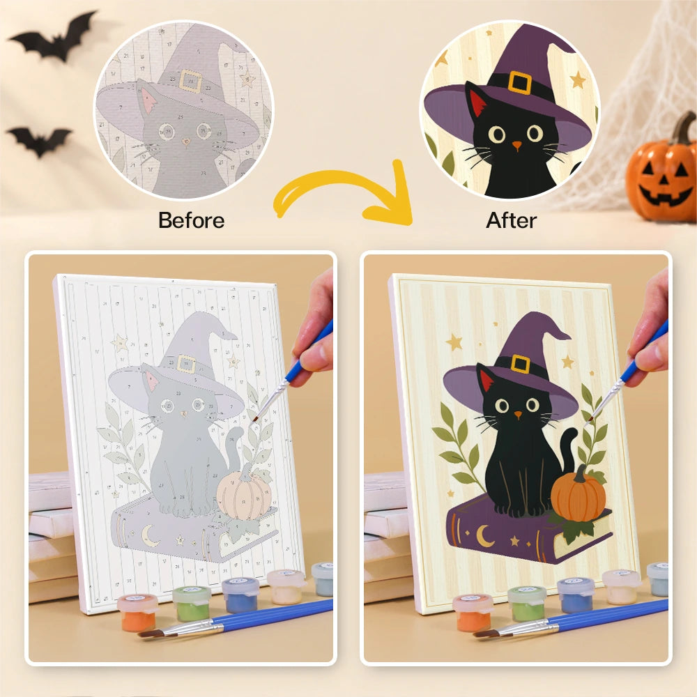 Paint by Numbers – 6 Mini Paintings | Floral Halloween Cats and Pumpkins Set