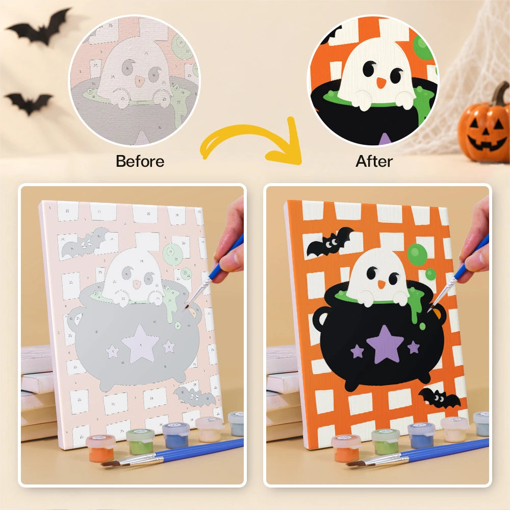 Paint by Numbers – 6 Mini Paintings | Gingham Halloween Characters Set