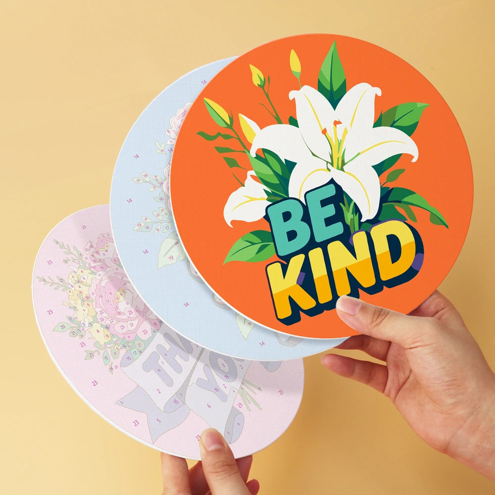 Paint by Numbers – 6 Mini Paintings | Kind Words Flower Rounds (Round)