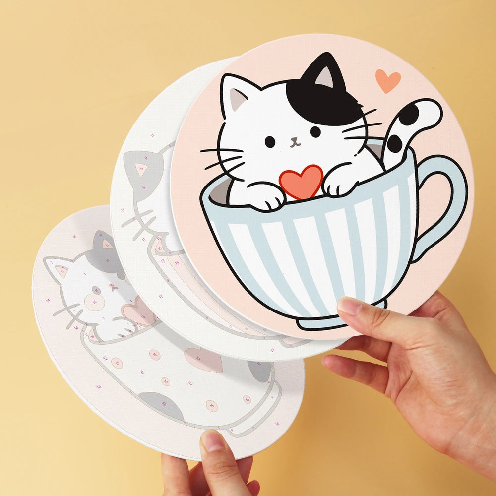 Paint by Numbers – 6 Mini Paintings | Kittens in Teacups (Round)
