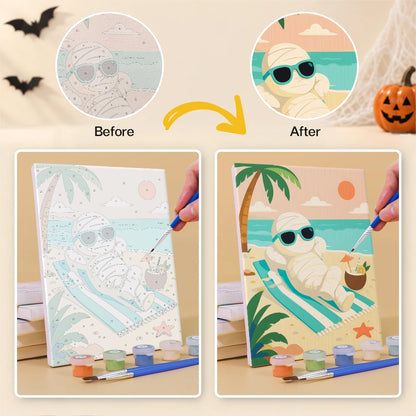 Paint by Numbers – 6 Mini Paintings | Monsters on Beach Vacation Set