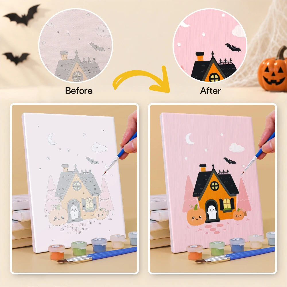
Paint by Numbers – 6 Mini Paintings | Pink Trick or Treat Ghosts Set
