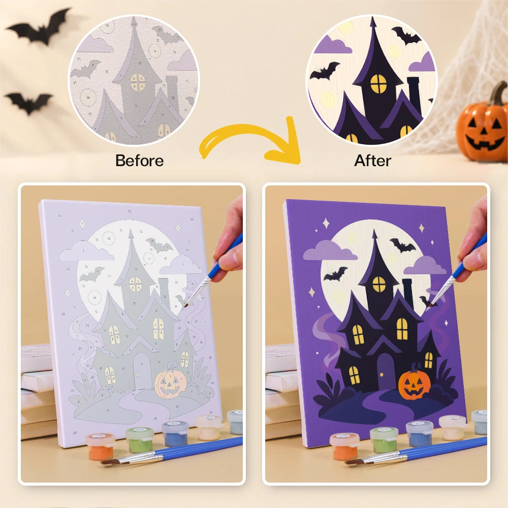 Paint by Numbers – 6 Mini Paintings | Purple Haunted Night Set
