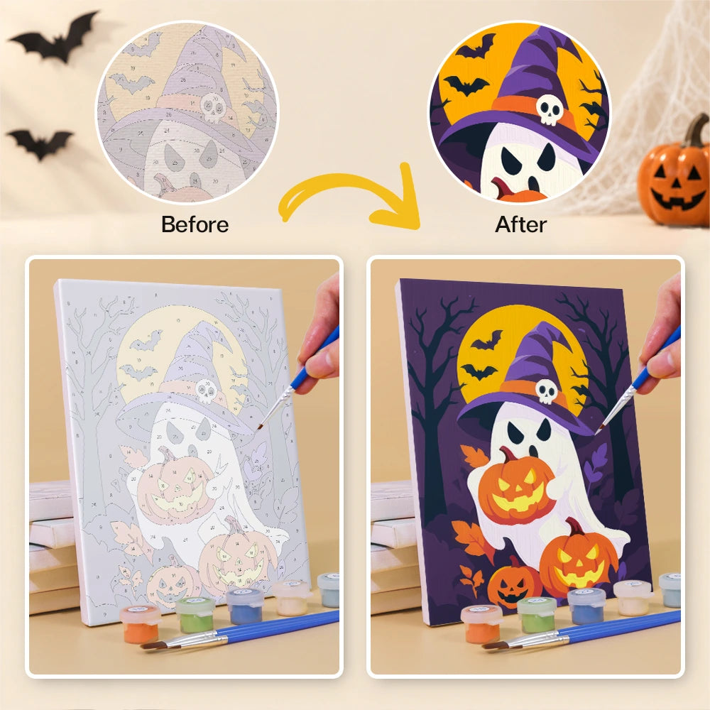 
Paint by Numbers – 6 Mini Paintings | Skulls and Pumpkins by Moonlight Set