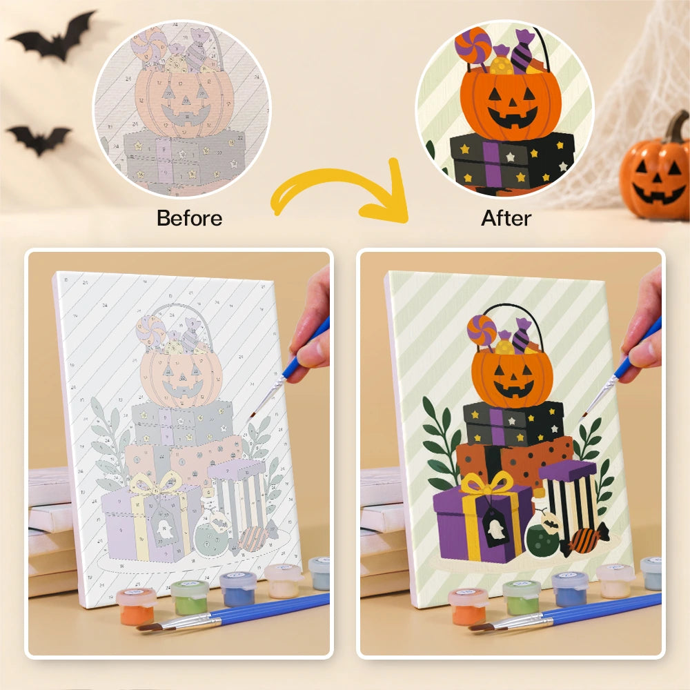 Paint by Numbers – 6 Mini Paintings | Striped Halloween Decorations Set