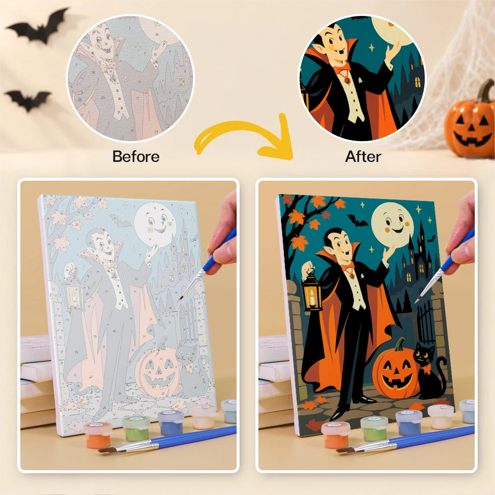
Paint by Numbers – 6 Mini Paintings | Vintage Moon Face Monster Night Set