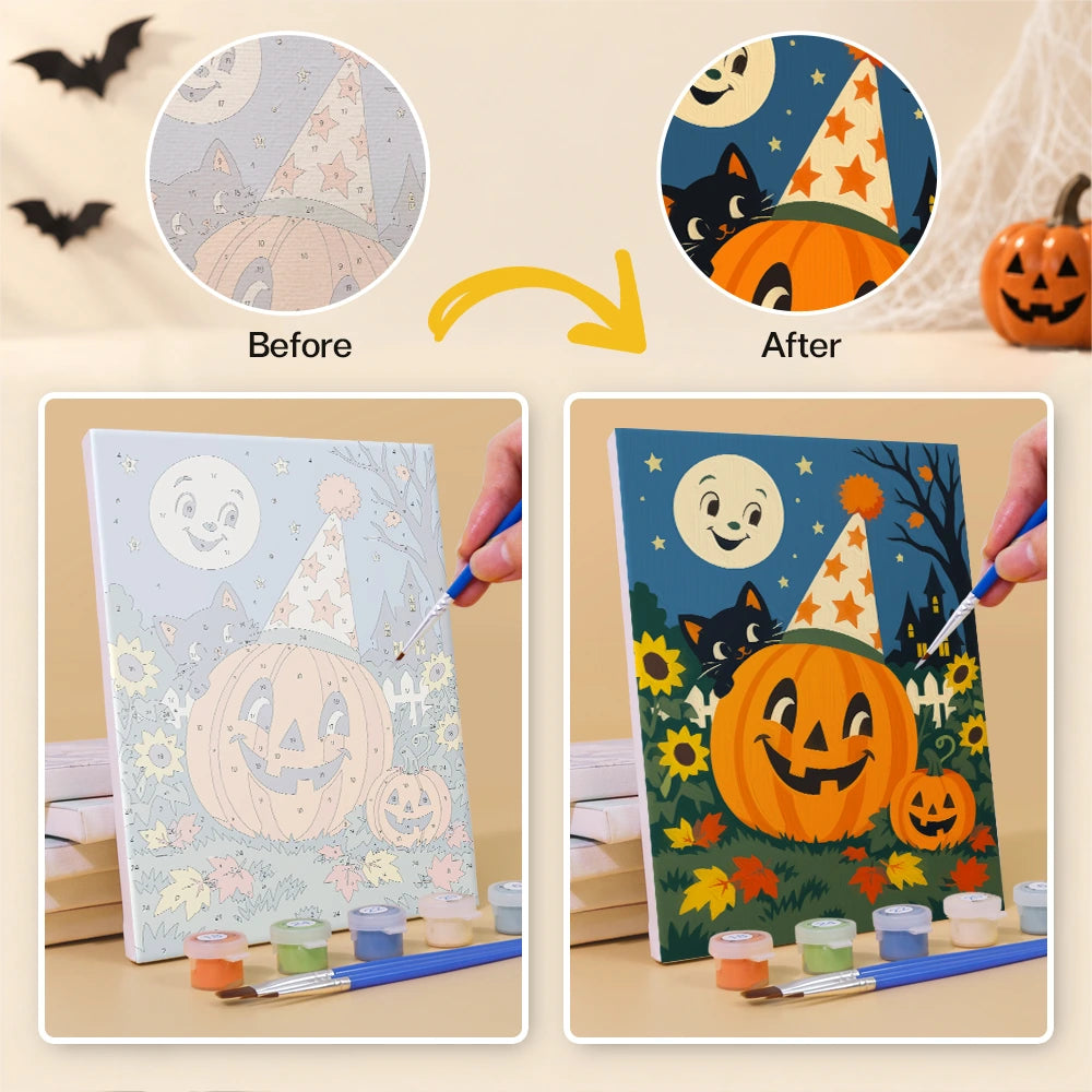 Paint by Numbers – 6 Mini Paintings | Vintage Moon Face Pumpkin Patch Set