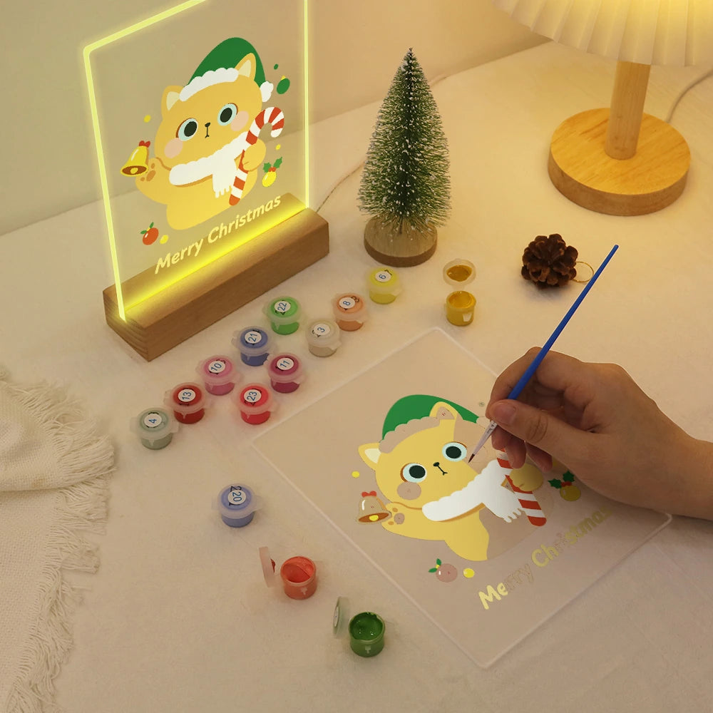 Paint by Numbers - Christmas Light | Cat with Bell and Green Hat