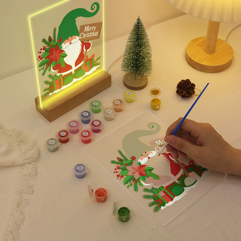 Paint by Numbers - Christmas Light | Christmas Gnome with Poinsettia