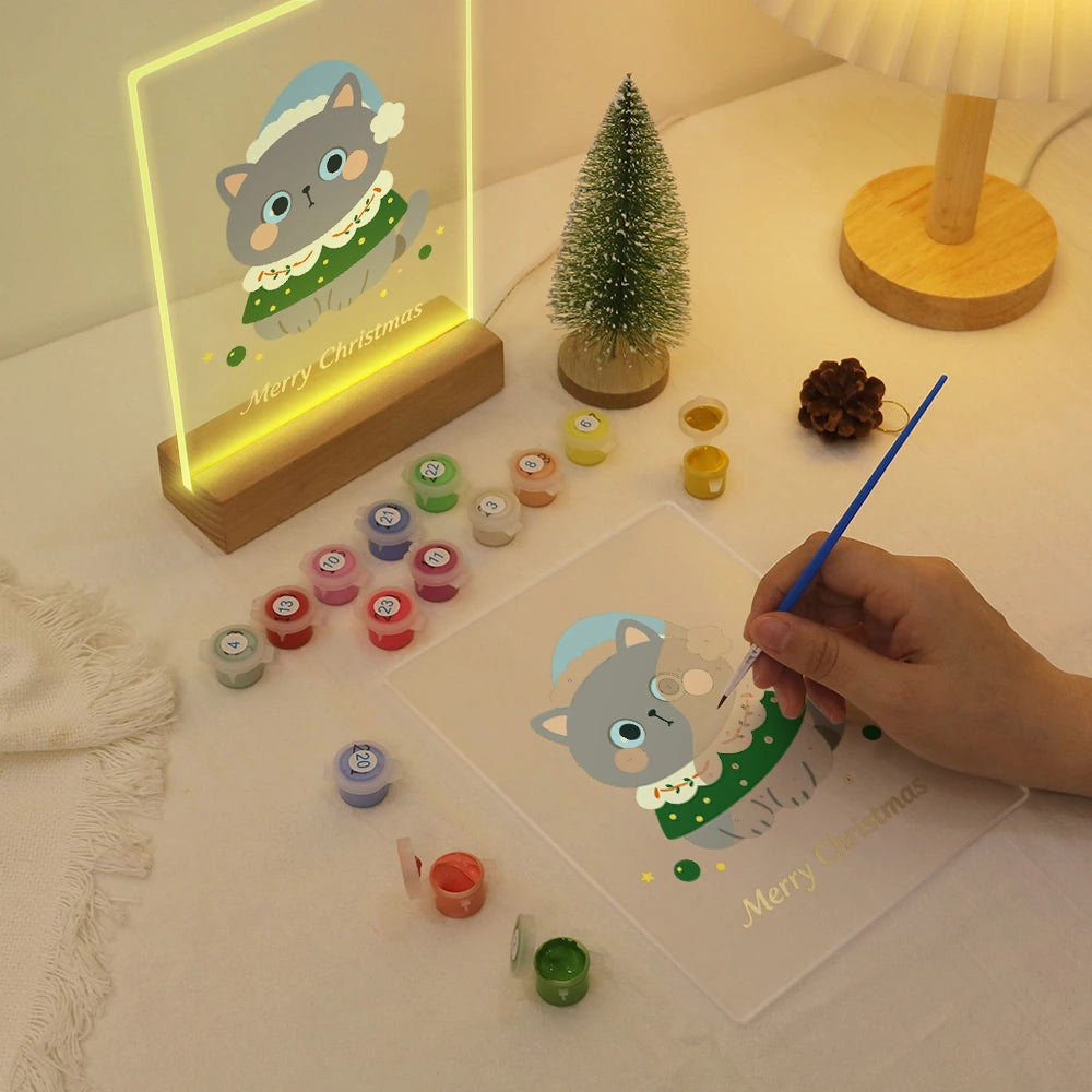 
Paint by Numbers - Christmas Light | Grey Cat in a Festive Collar