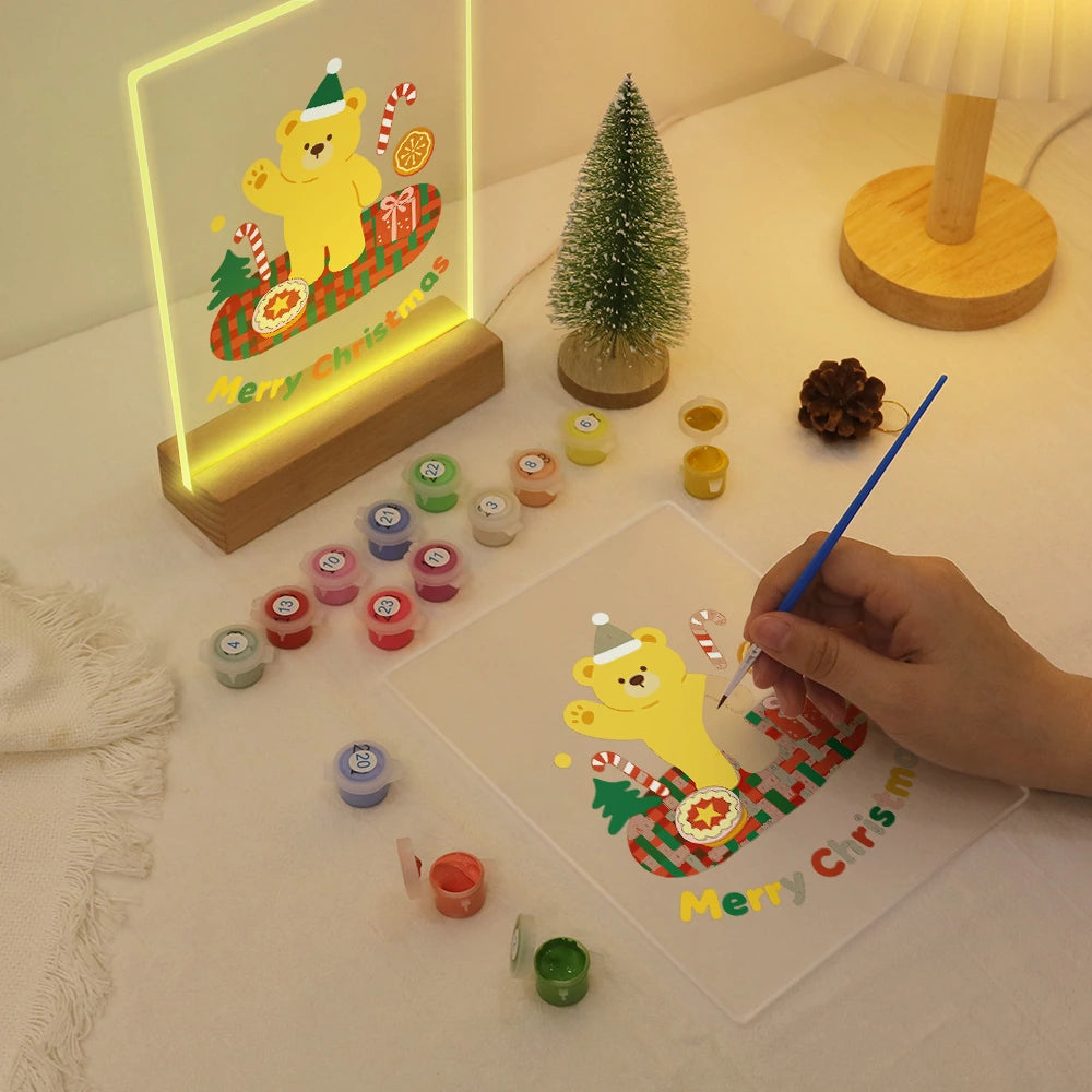 Paint by Numbers - Christmas Light | Waving Teddy on a Log