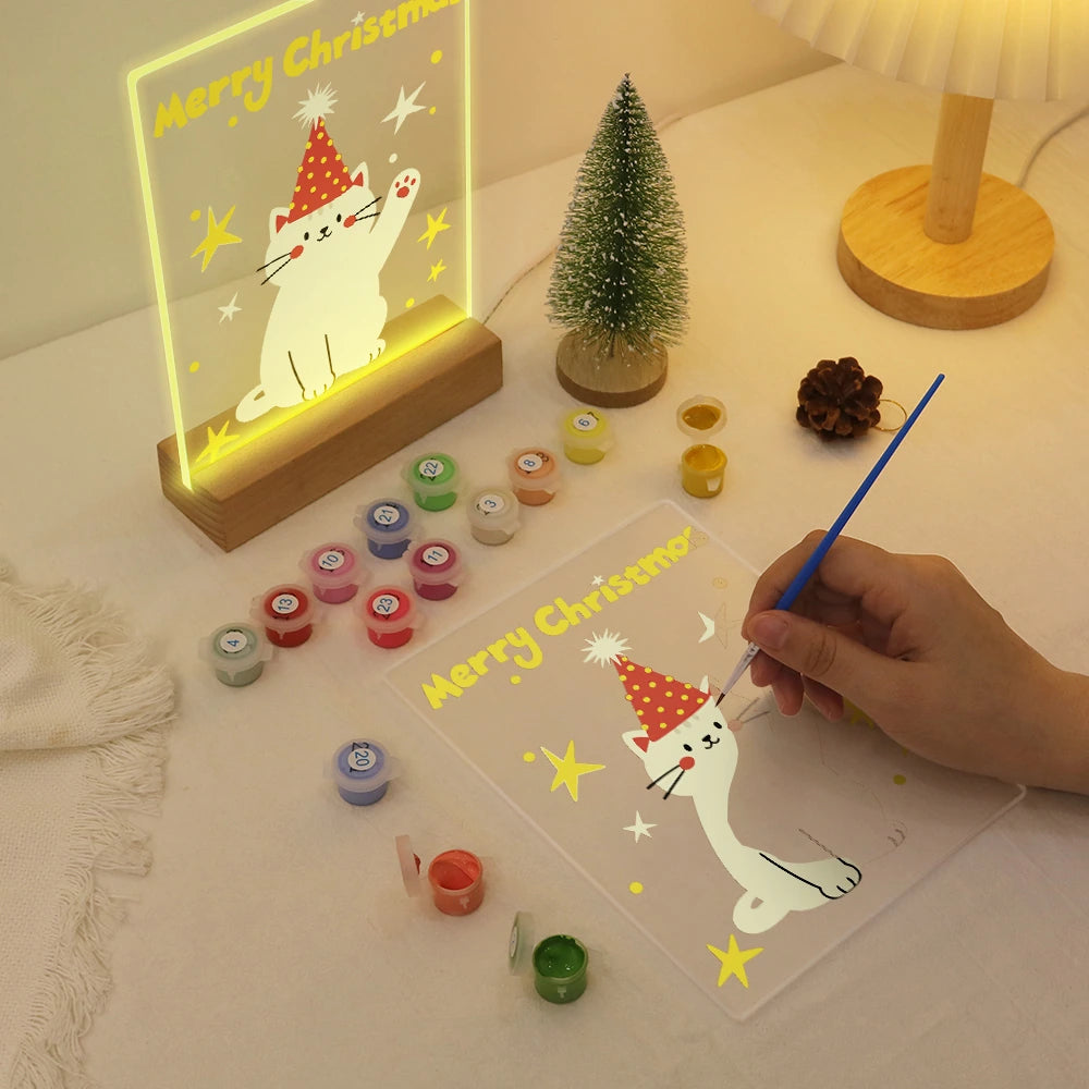 Paint by Numbers - Christmas Light | White Cat in a Party Hat