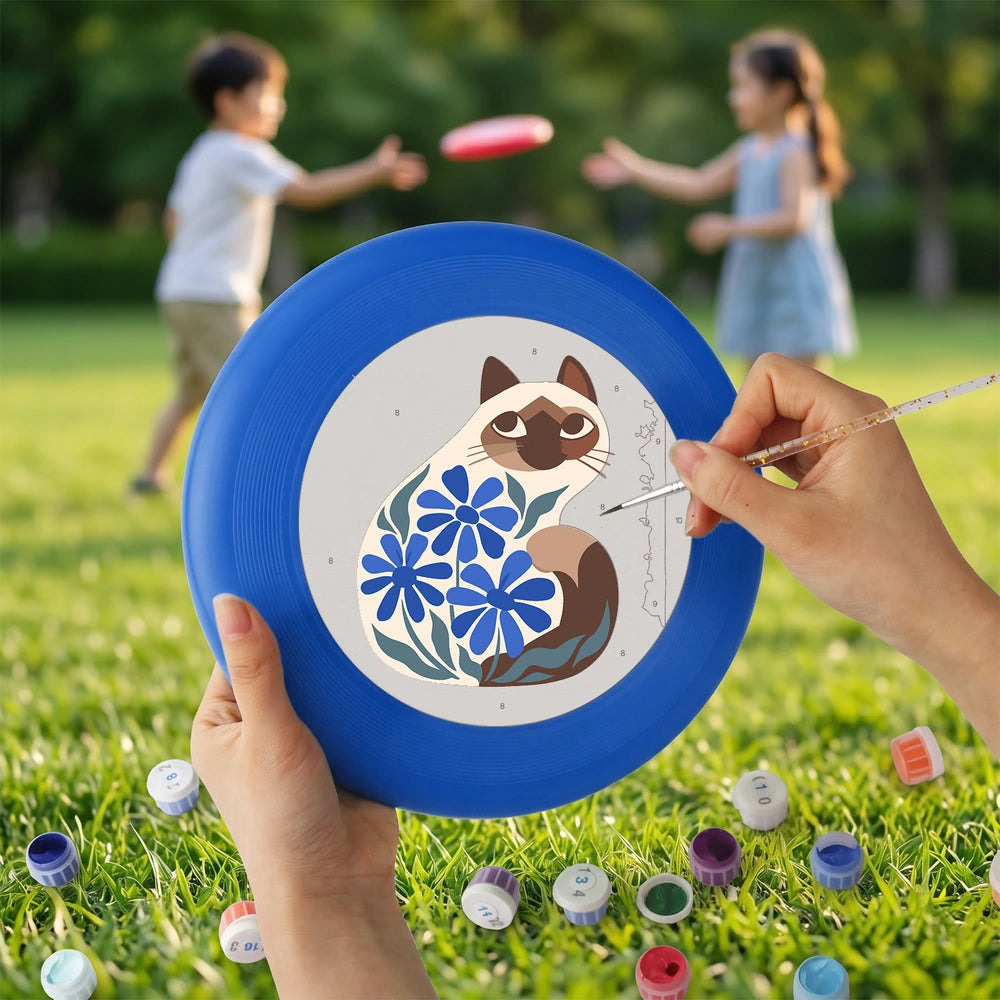 
Paint by Numbers - Frisbee | Siamese Cat with Blue Flowers