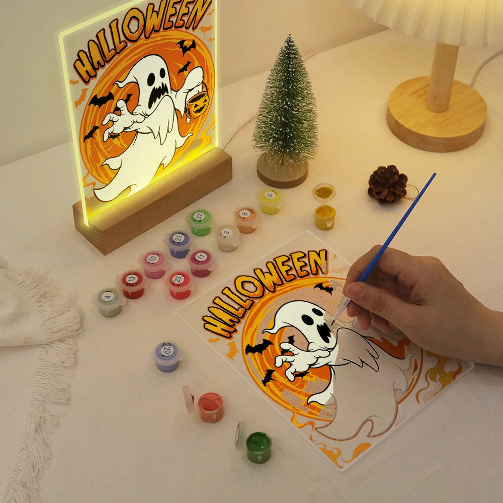 Paint by Numbers - Halloween Light | Ghost with Candy Bucket