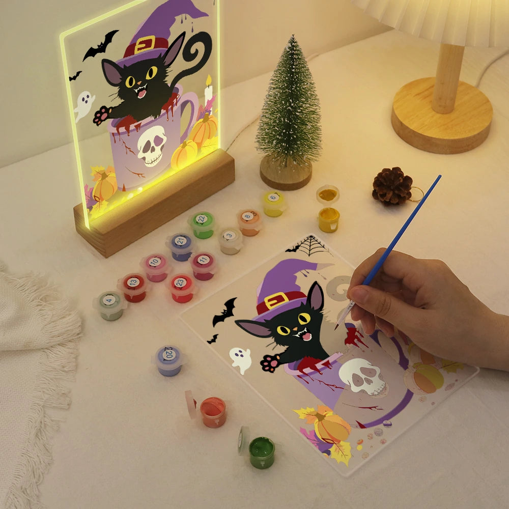 
Paint by Numbers - Halloween Light | Witch Cat in a Teacup