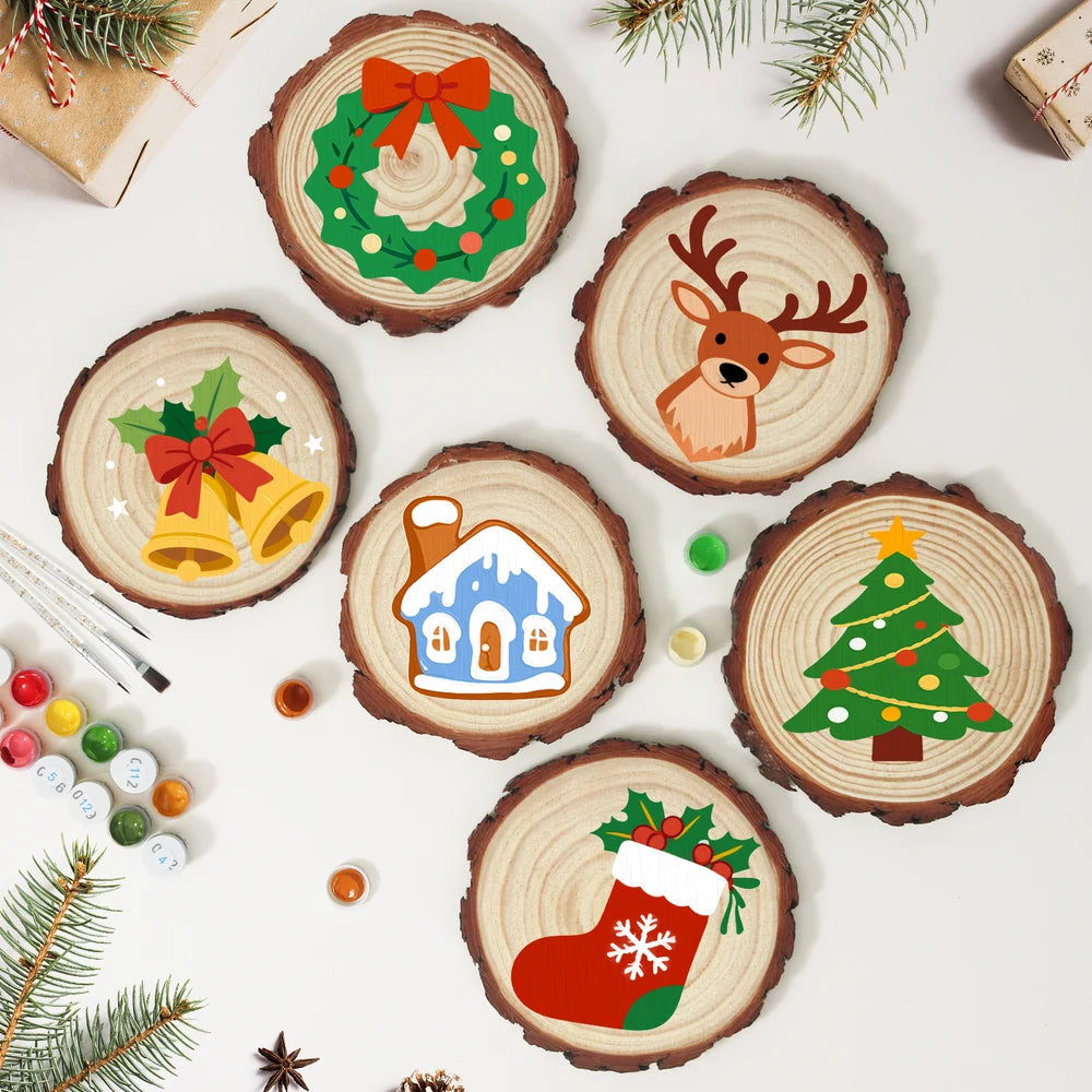 
Paint by Numbers - Wood Slice | Blue Gingerbread House