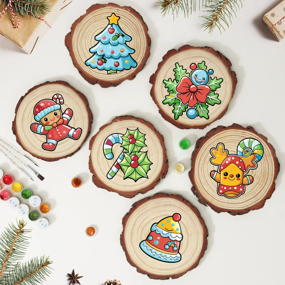 
Paint by Numbers - Wood Slice | Candy Cane and Holly