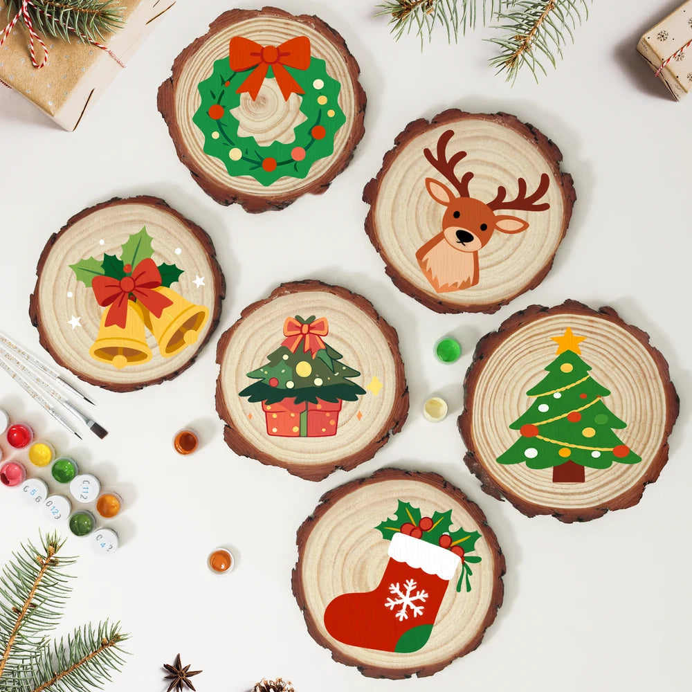 
Paint by Numbers - Wood Slice | Christmas Tree with Presents
