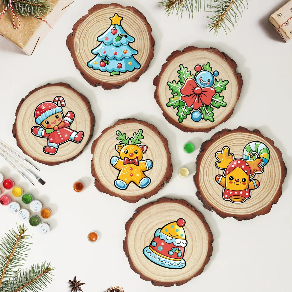 
Paint by Numbers - Wood Slice | Gingerbread Reindeer