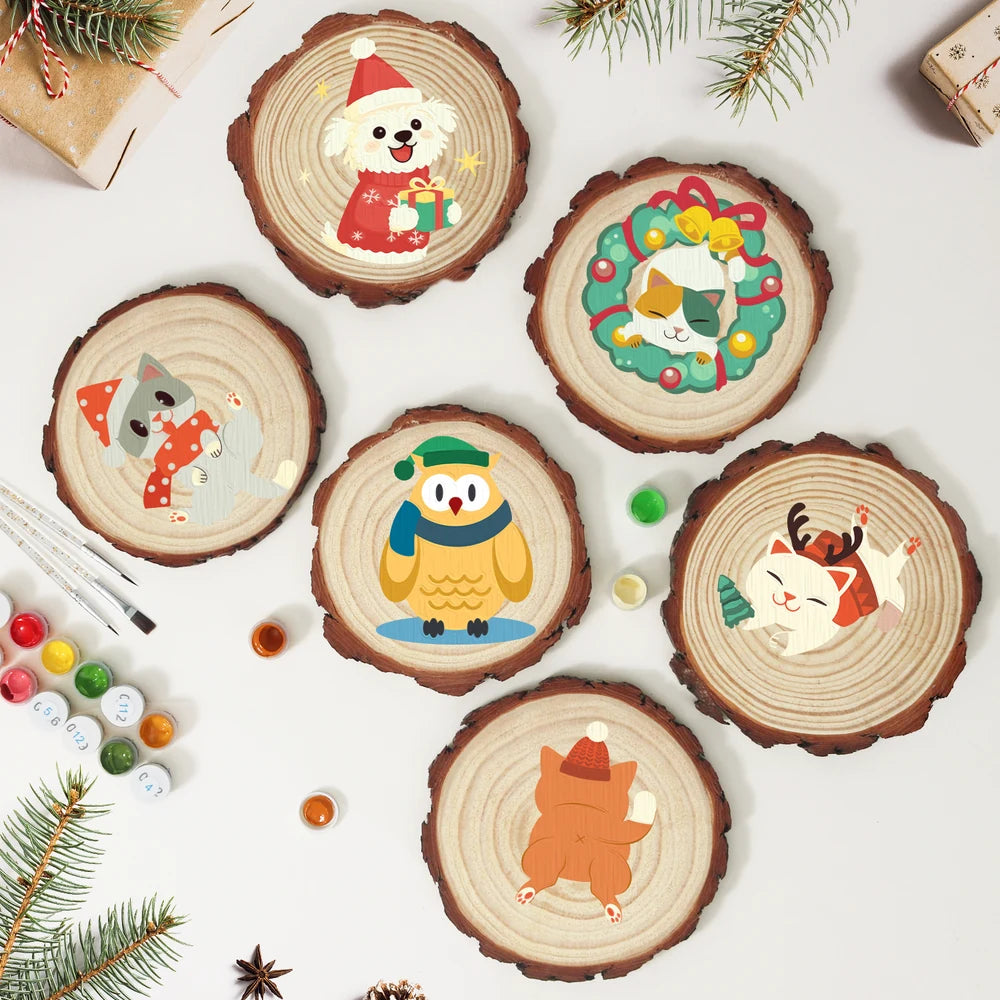 
Paint by Numbers - Wood Slice | Owl in a Winter Scarf