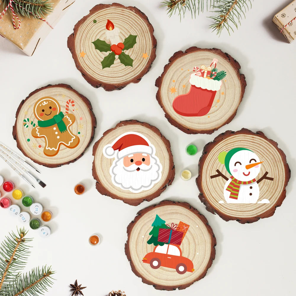 Paint by Numbers - Wood Slice | Santa Face in a Red Hat