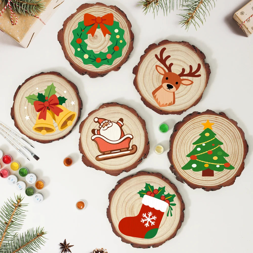 
Paint by Numbers - Wood Slice | Santa Sleigh Cookie
