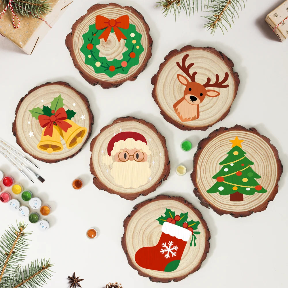 
Paint by Numbers - Wood Slice | Santa with Round Glasses