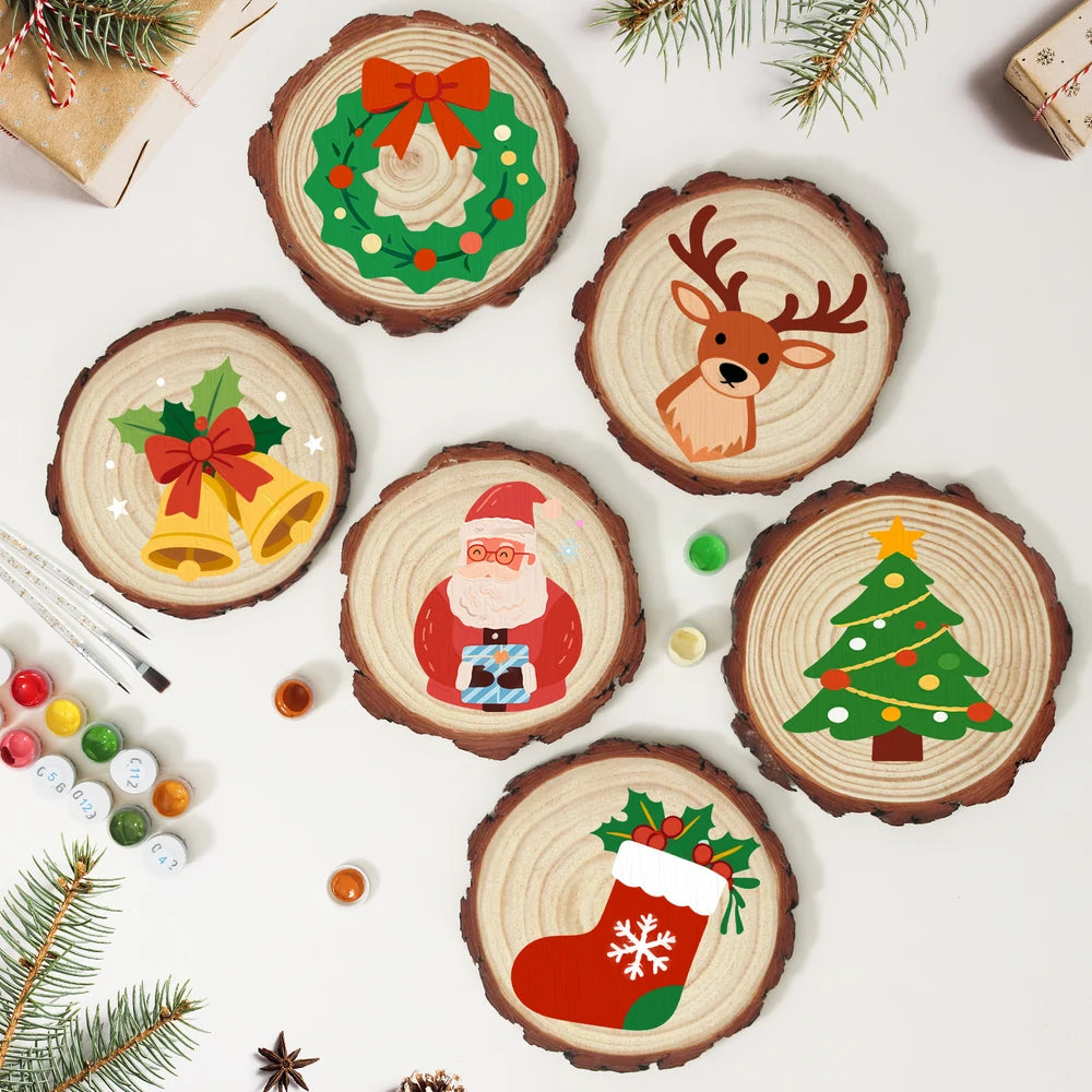 
Paint by Numbers - Wood Slice | Santa with a Blue Gift