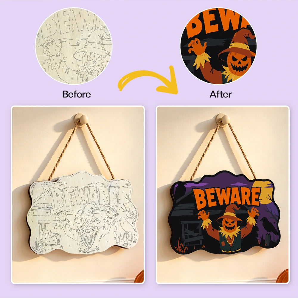 Paint by Numbers - Wooden Door Hanger | Beware Scarecrow at Night