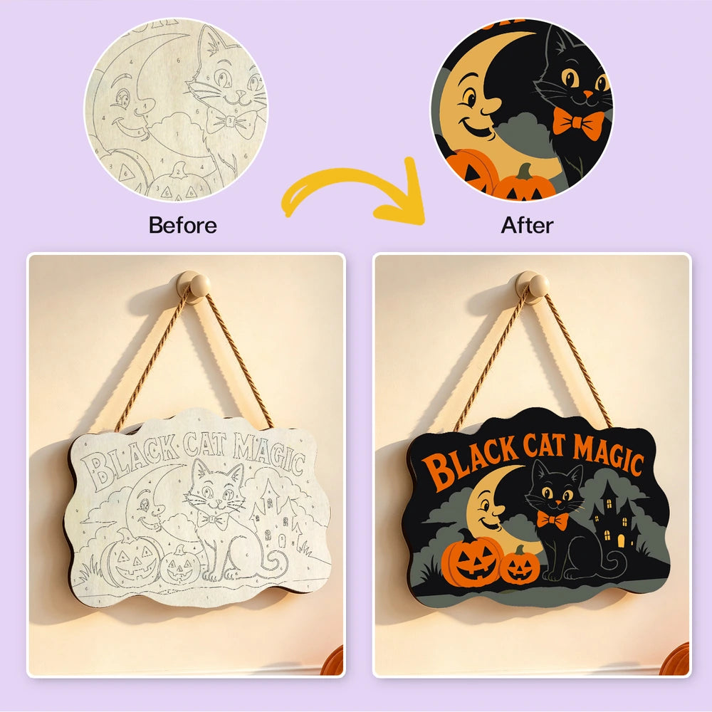 
Paint by Numbers - Wooden Door Hanger | Black Cat Magic