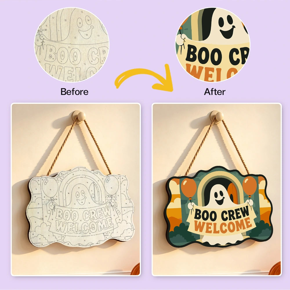 Paint by Numbers - Wooden Door Hanger | Boo Crew Welcome
