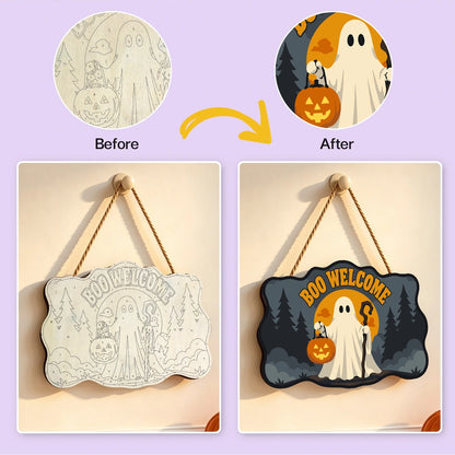 Paint by Numbers - Wooden Door Hanger | Boo Welcome Ghost