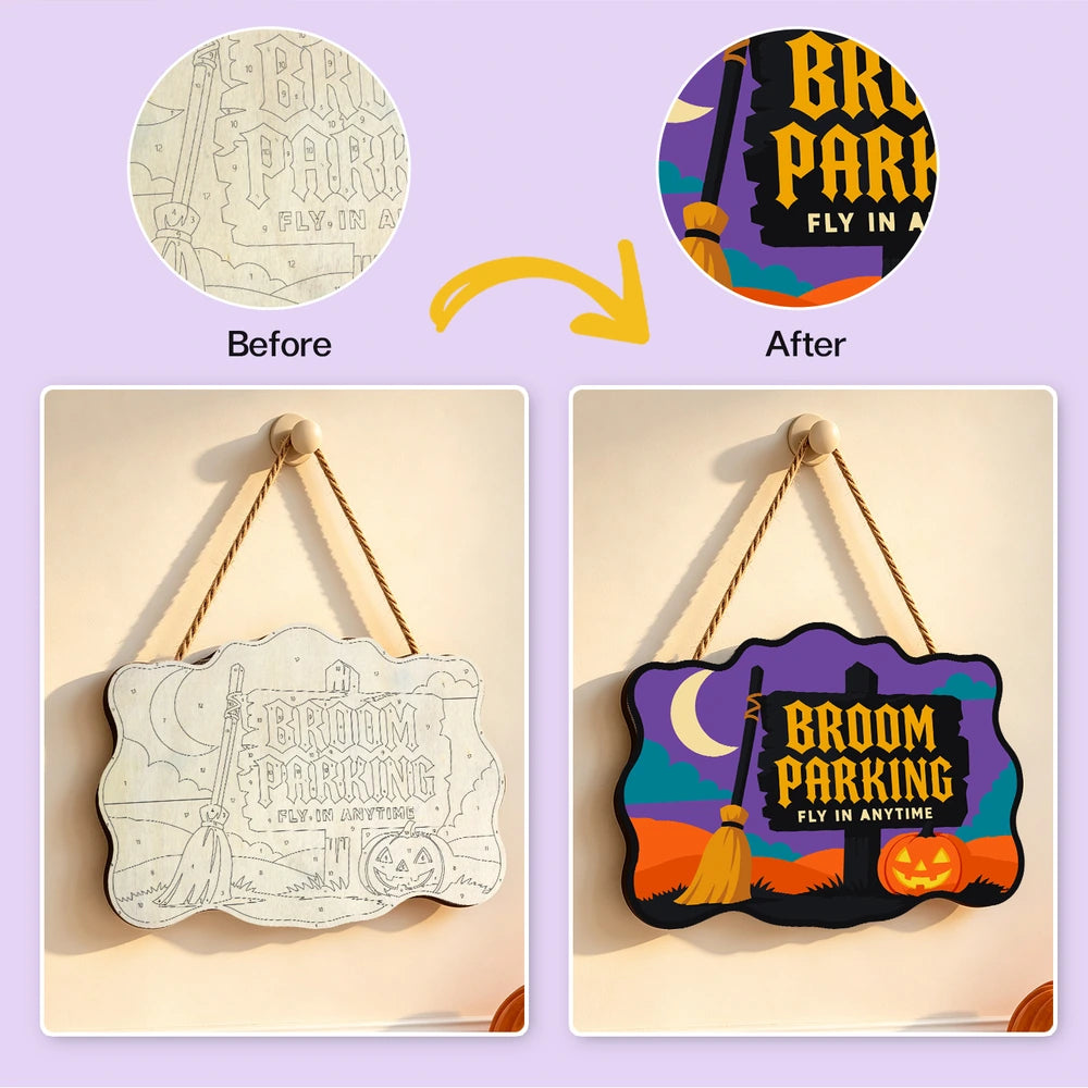 Paint by Numbers - Wooden Door Hanger | Broom Parking