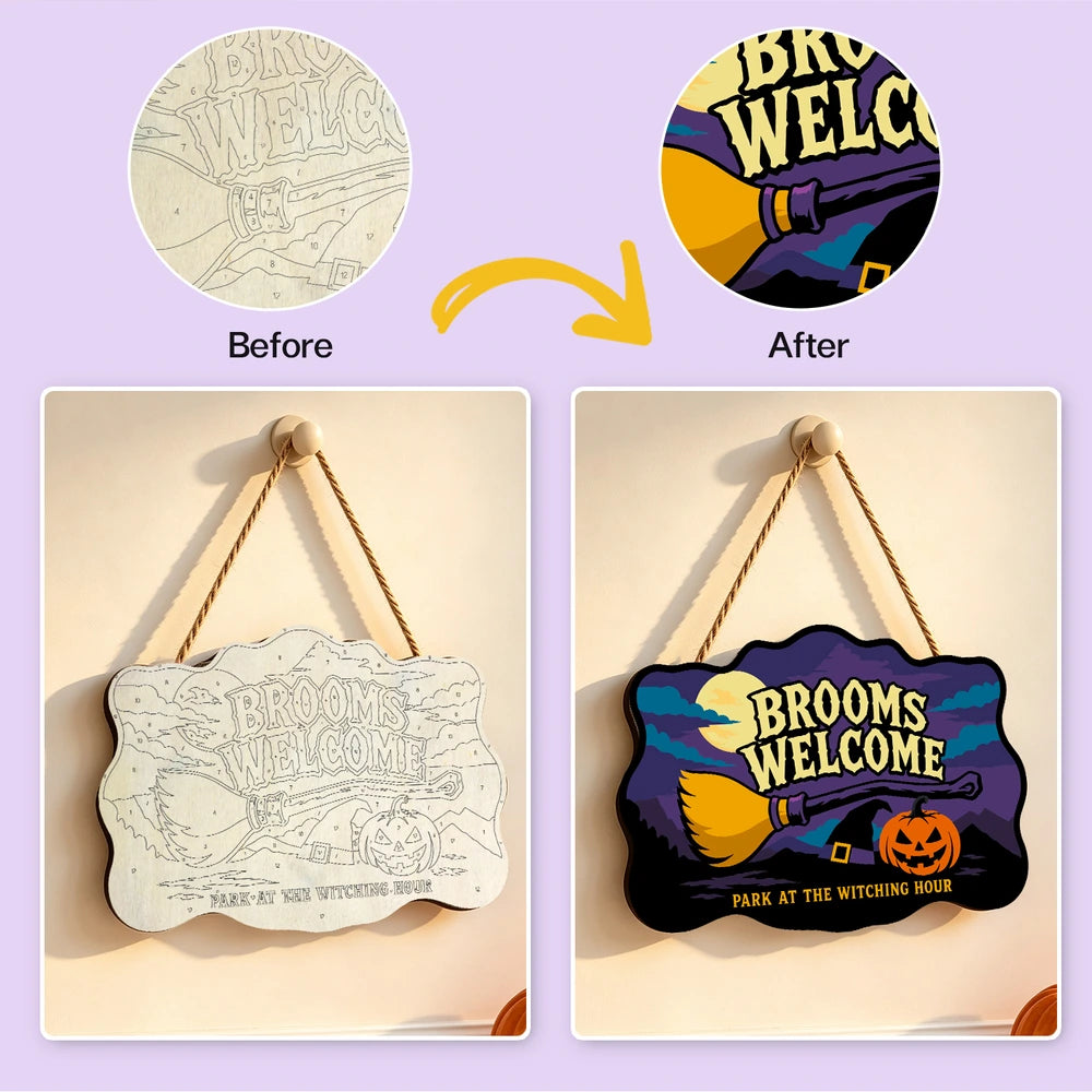 Paint by Numbers - Wooden Door Hanger | Brooms Welcome