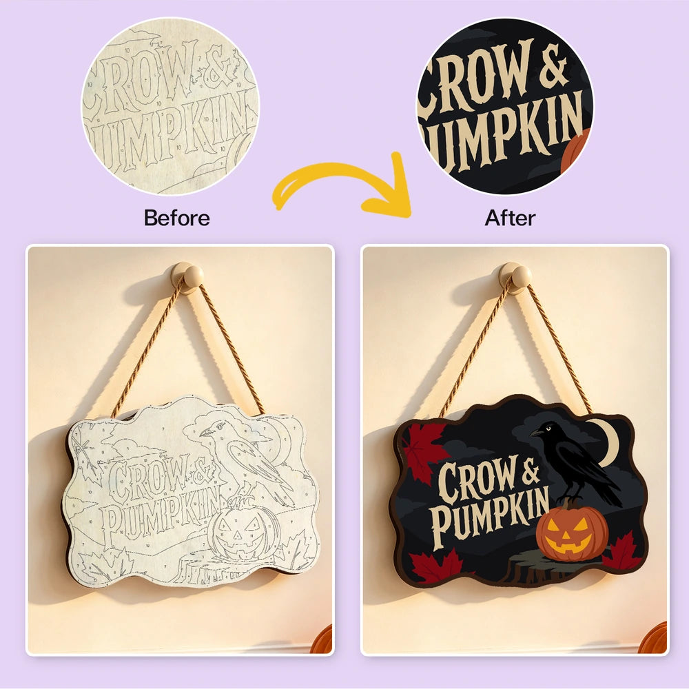 Paint by Numbers - Wooden Door Hanger | Crow and Pumpkin