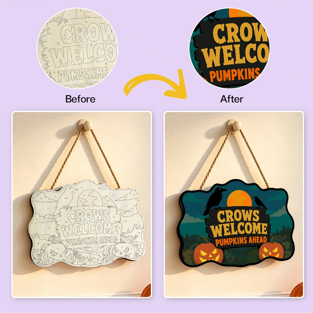 Paint by Numbers - Wooden Door Hanger | Crows Welcome