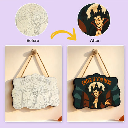 Paint by Numbers - Wooden Door Hanger | Enter If You Dare Vampire