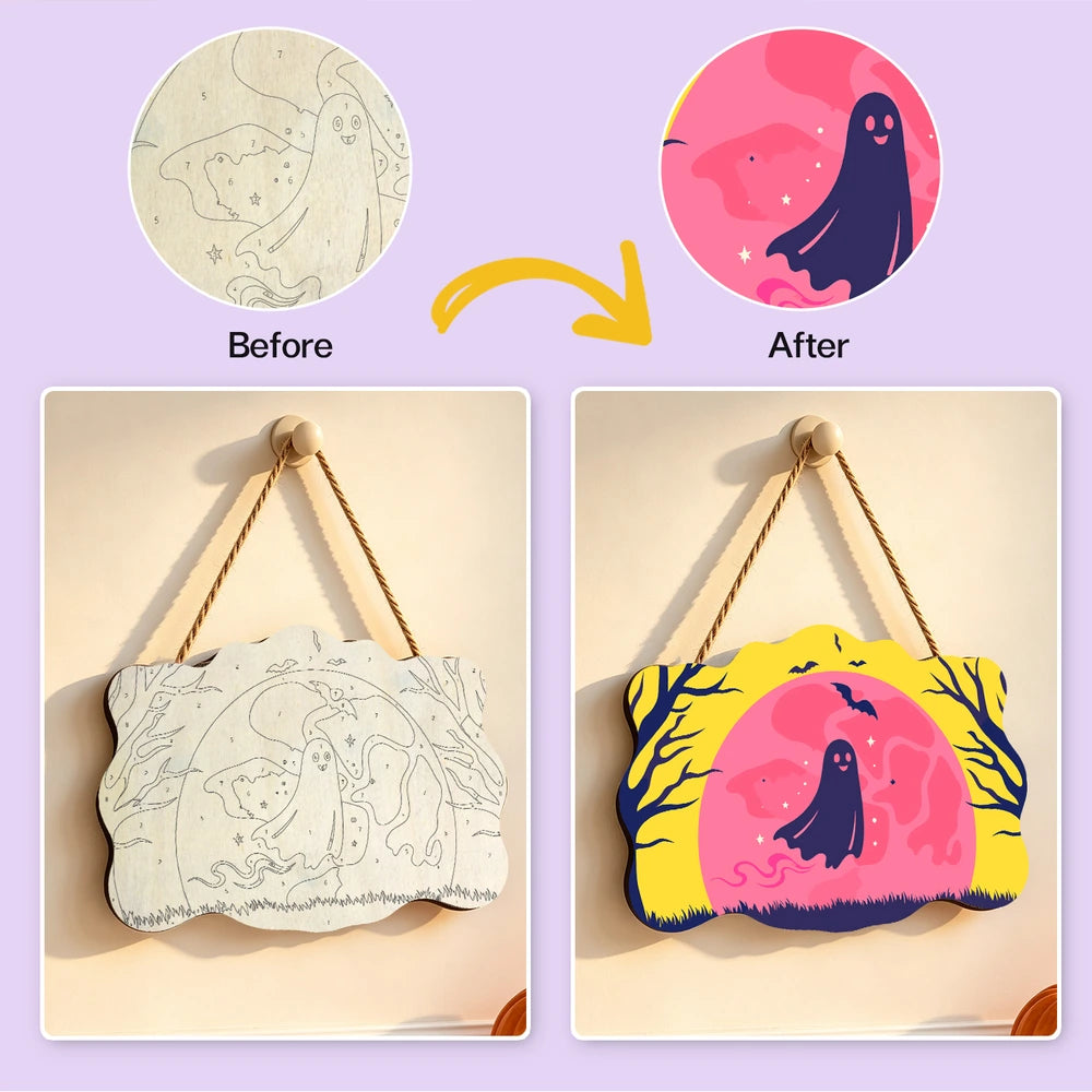 
Paint by Numbers - Wooden Door Hanger | Ghost in the Pink Moon