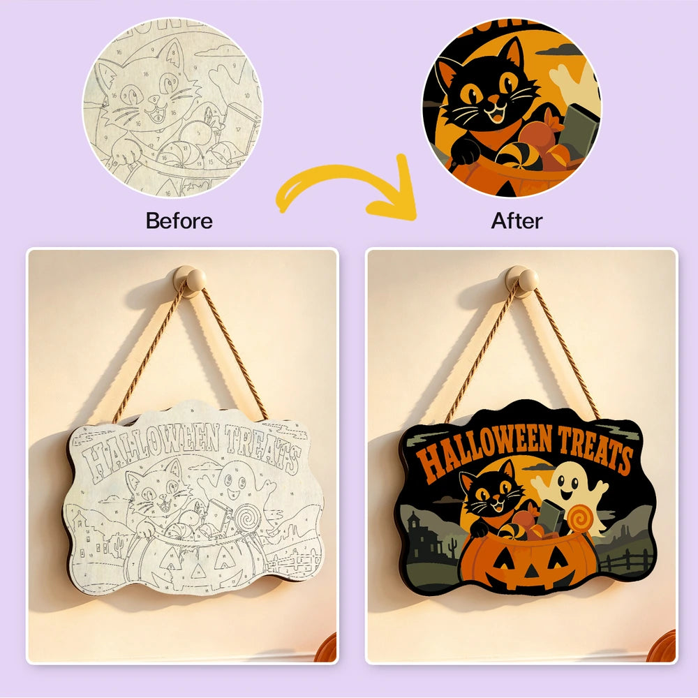 Paint by Numbers - Wooden Door Hanger | Halloween Treats