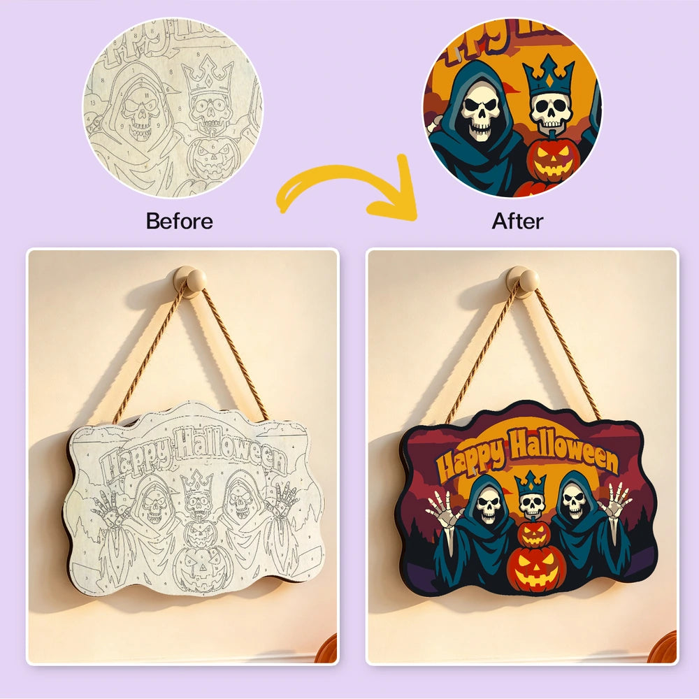 Paint by Numbers - Wooden Door Hanger | Happy Halloween Reaper Kings