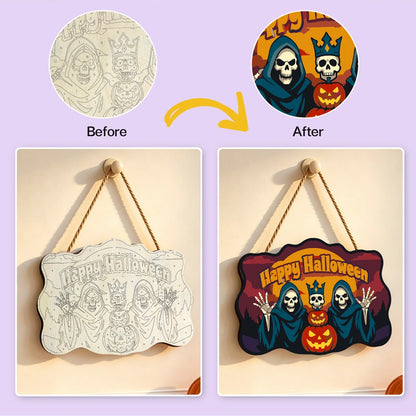 Paint by Numbers - Wooden Door Hanger | Happy Halloween Reaper Kings
