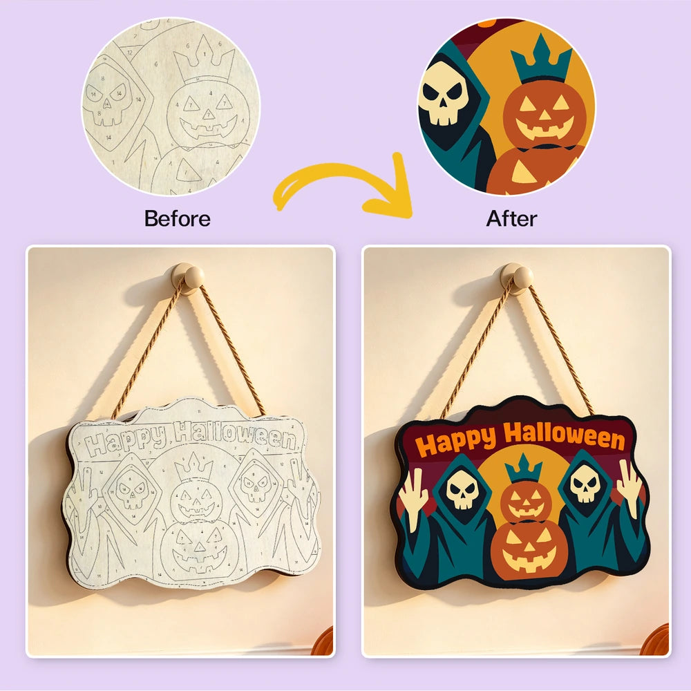 
Paint by Numbers - Wooden Door Hanger | Happy Halloween Reapers at Sunset