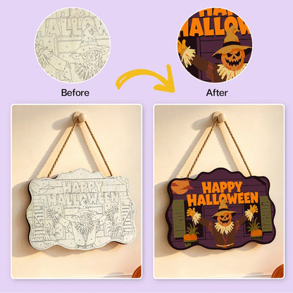 Paint by Numbers - Wooden Door Hanger | Happy Halloween Scarecrow at the Barn