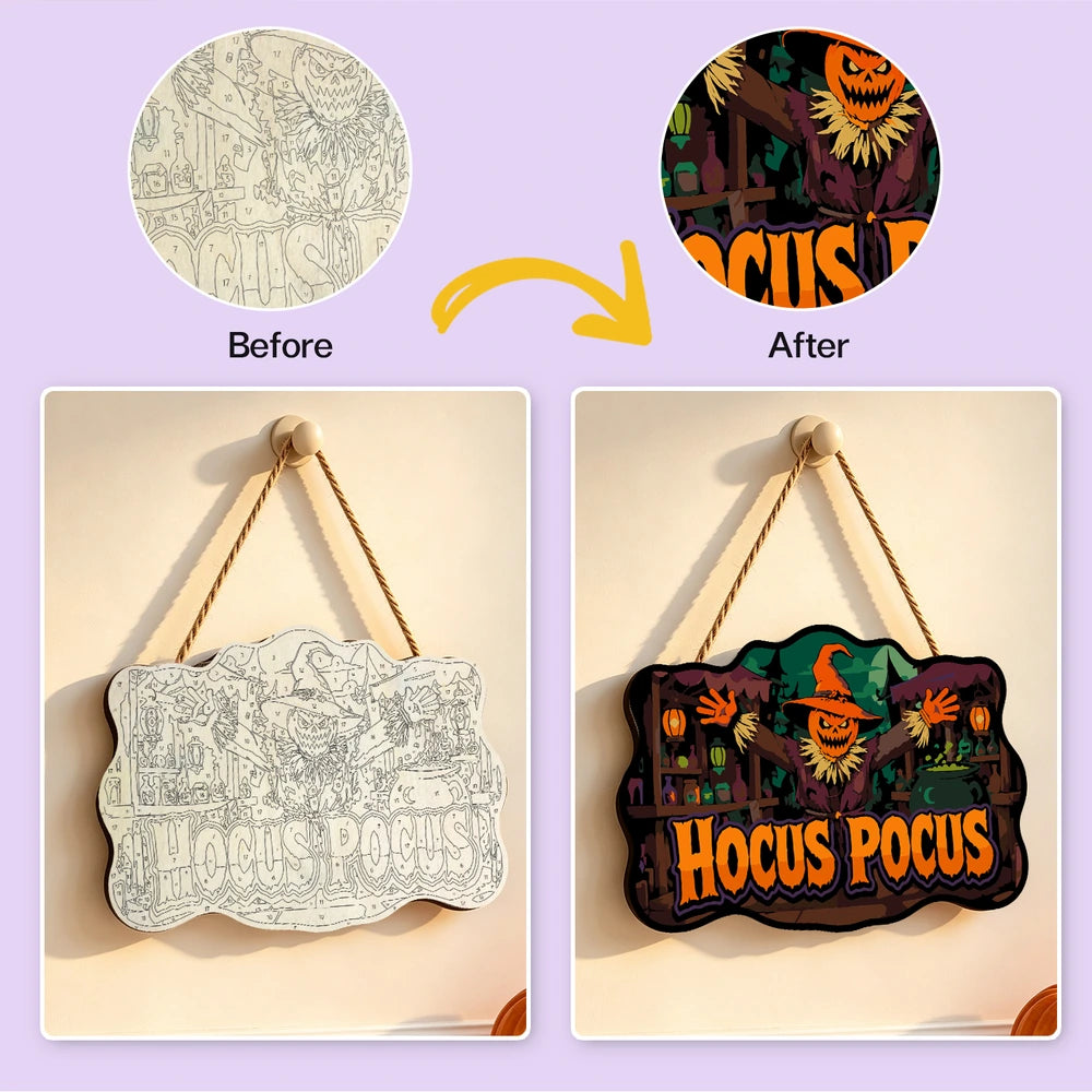 Paint by Numbers - Wooden Door Hanger | Hocus Pocus Scarecrow